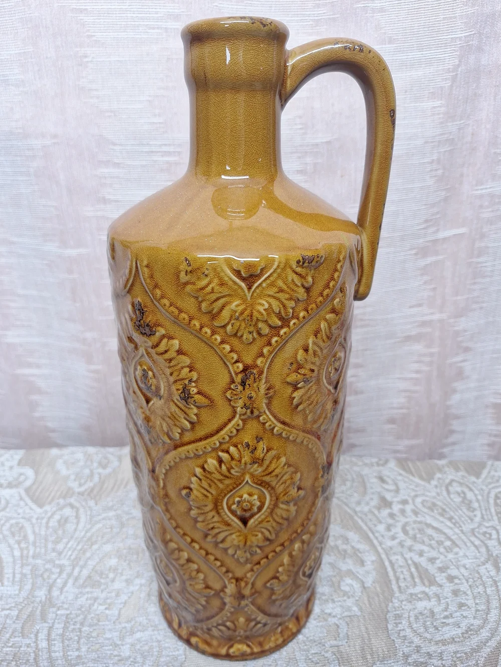 Vintage-Style Golden Brown Ceramic Pitcher Vase - Decorative Home Accent 15